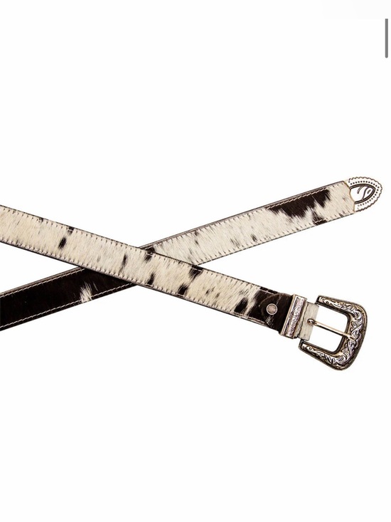 Western Belt Two-Tone Cowhide Western Belt with Ornate Buckle